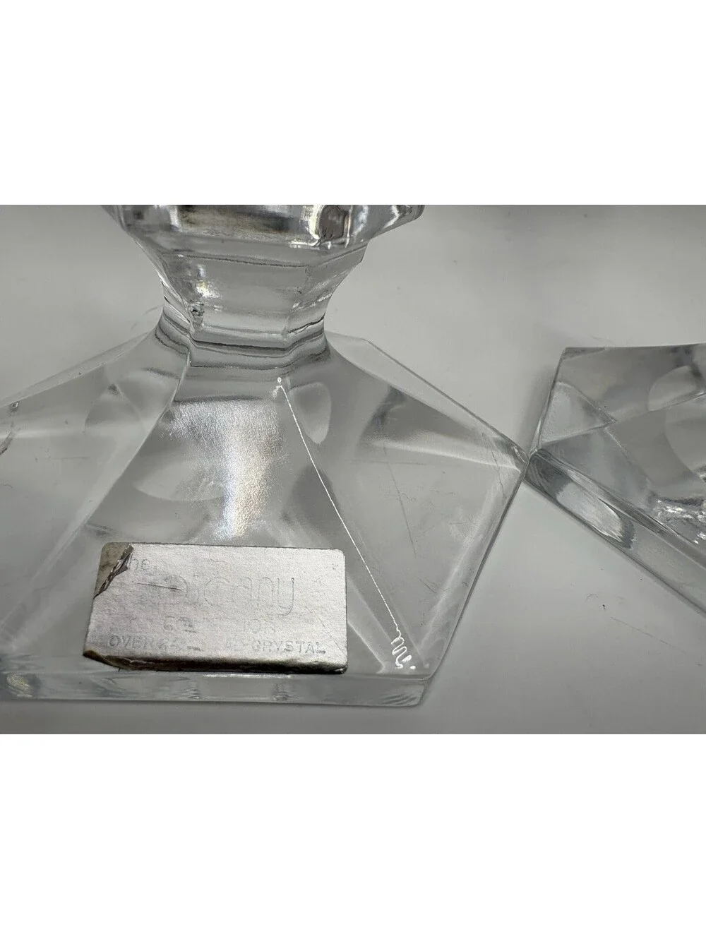 Vintage Mikasa Style 7 Inch Hexagonal Crystal Candle Holders Pair